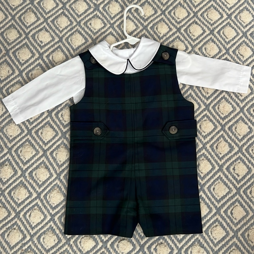 TBBC blackwatch plaid Jon Jon and dress shirt. 6-12m